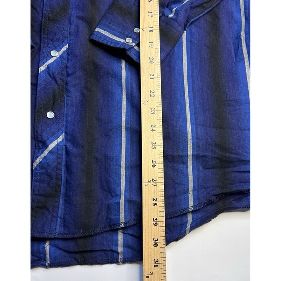Vtg Wrangler Western Pearl Snap Men‎ Shirt Size 19X35 Striped Faded Blue - Picture 9 of 10